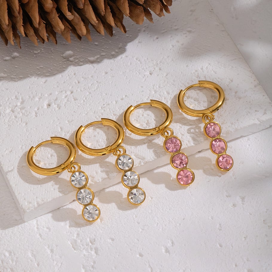 1 paio di orecchini pendenti in acciaio inossidabile color oro con zirconi Immagine2