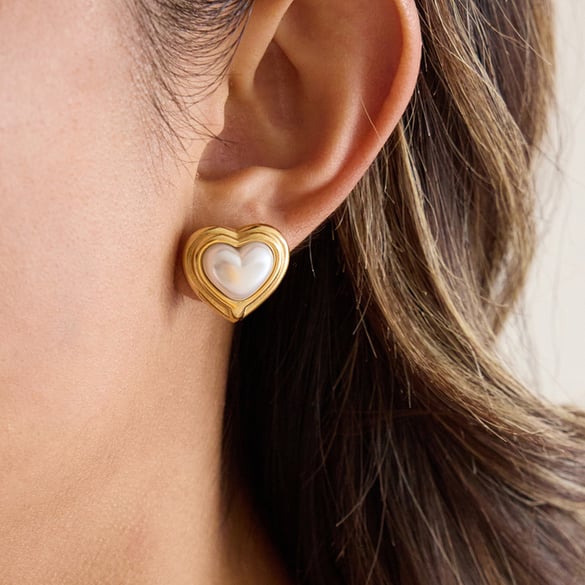 1 Paar wunderschöne Herz-Ohrstecker aus Edelstahl in Goldfarbe für Damen 2