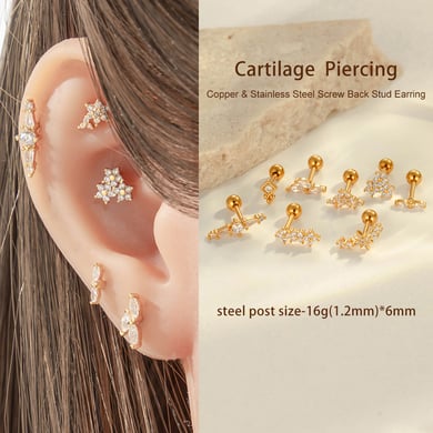 1 Piece Delicate Flower Copper Gold Color Zircon Women's Piercing Earrings h5 Picture6