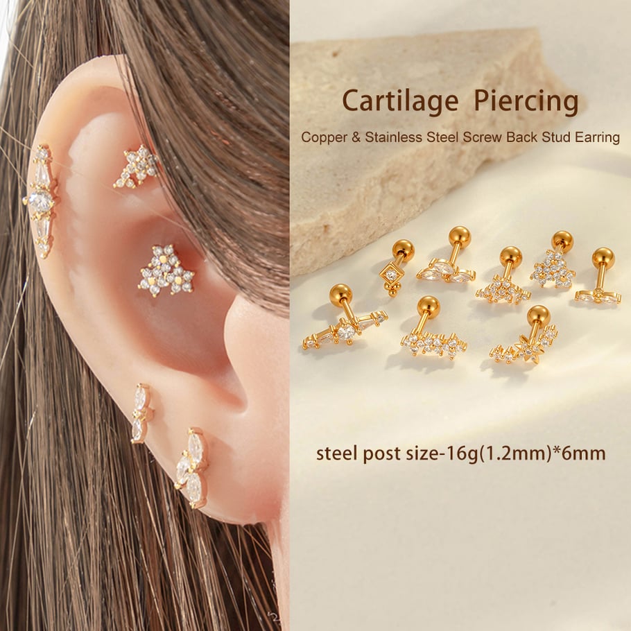 1 Piece Delicate Flower Copper Gold Color Zircon Women's Piercing Earrings Picture6