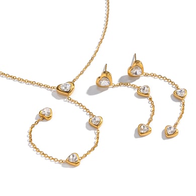 Set di collana con zirconi color oro e nappa a cuore romantico in acciaio inossidabile h5 Immagine5