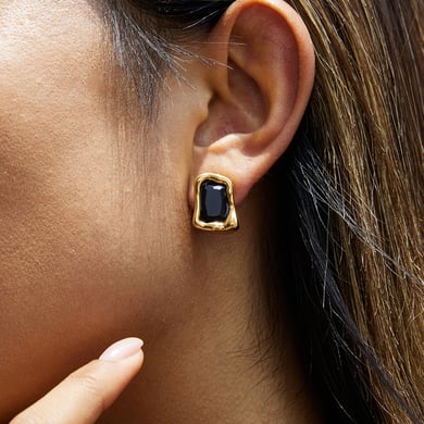 1 Pair Radiant Rectangular Shape Zircon Stainless Steel Gold Color Women's Stud Earrings h5 Picture3