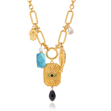 1 Piece Gorgeous Devil's Eye Stainless Steel Gold Color Natural Stone Women's Pendant Necklaces h5 