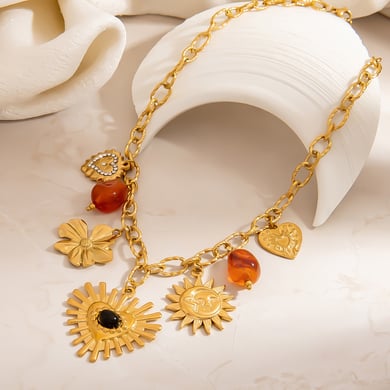 1 Piece  DIY Flower Heart Sun Stainless Steel Women's Pendant Necklaces h5 Picture4