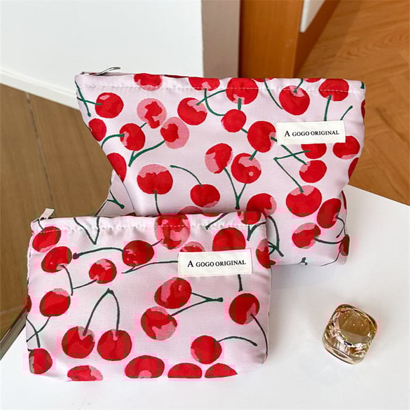 1 pezzo semplice borsa per il trucco da donna color ciliegia dolce 2