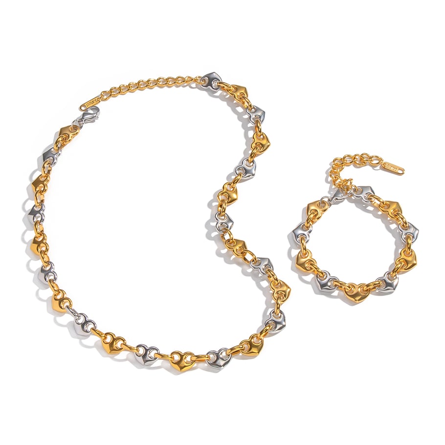Set di collane in acciaio inossidabile color oro e argento con cuore Immagine5