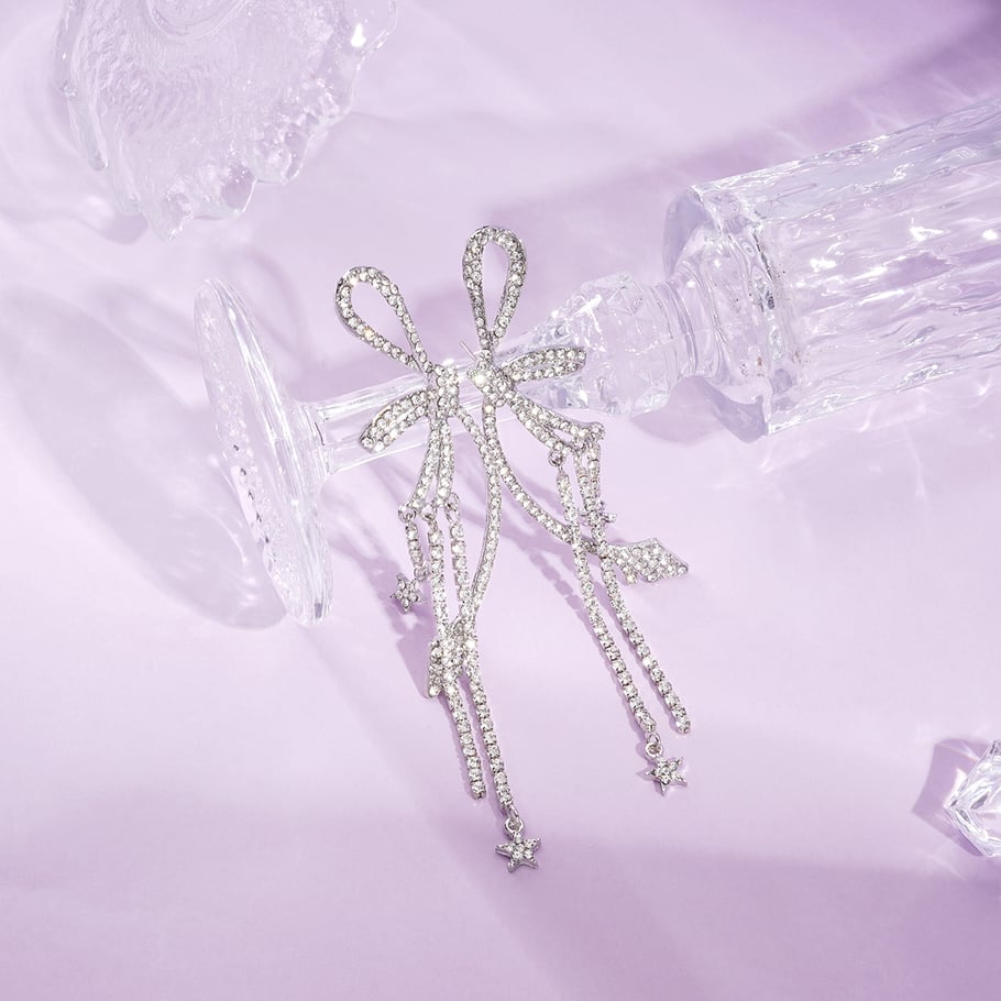 1 Pair Festive Series Bow Knot Tassel Alloy Drop Earrings Picture3