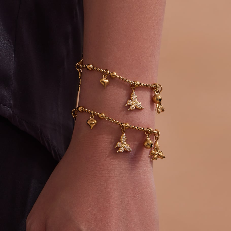 Ensemble de bijoux élégants pour femmes en acier inoxydable avec zircon couleur or et papillon h5Image5