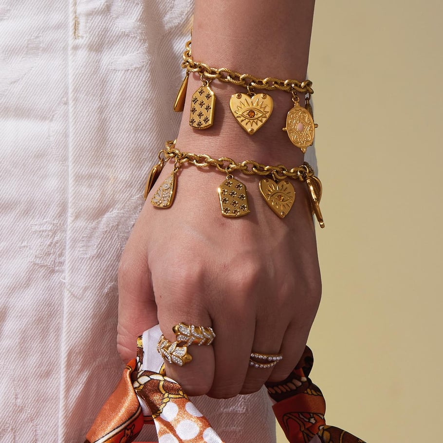 Conjuntos de joyas para mujer con figuras geométricas de acero inoxidable y circonitas de color dorado Imagen3