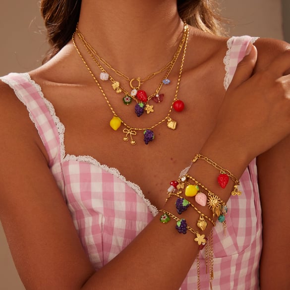 Romantic  Flower Sun Cartoon Strawberry Stainless Steel  Women's Jewelry Sets 2