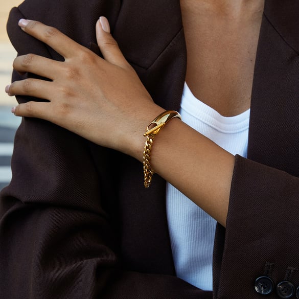 1 Stück einfache Patchwork-Armbänder aus Edelstahl in Goldfarbe für Damen 2