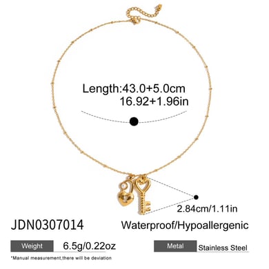 1 Piece Sweet Heart Key&Lock Stainless Steel Gold Color Women's Pendant Necklaces h5 Picture2