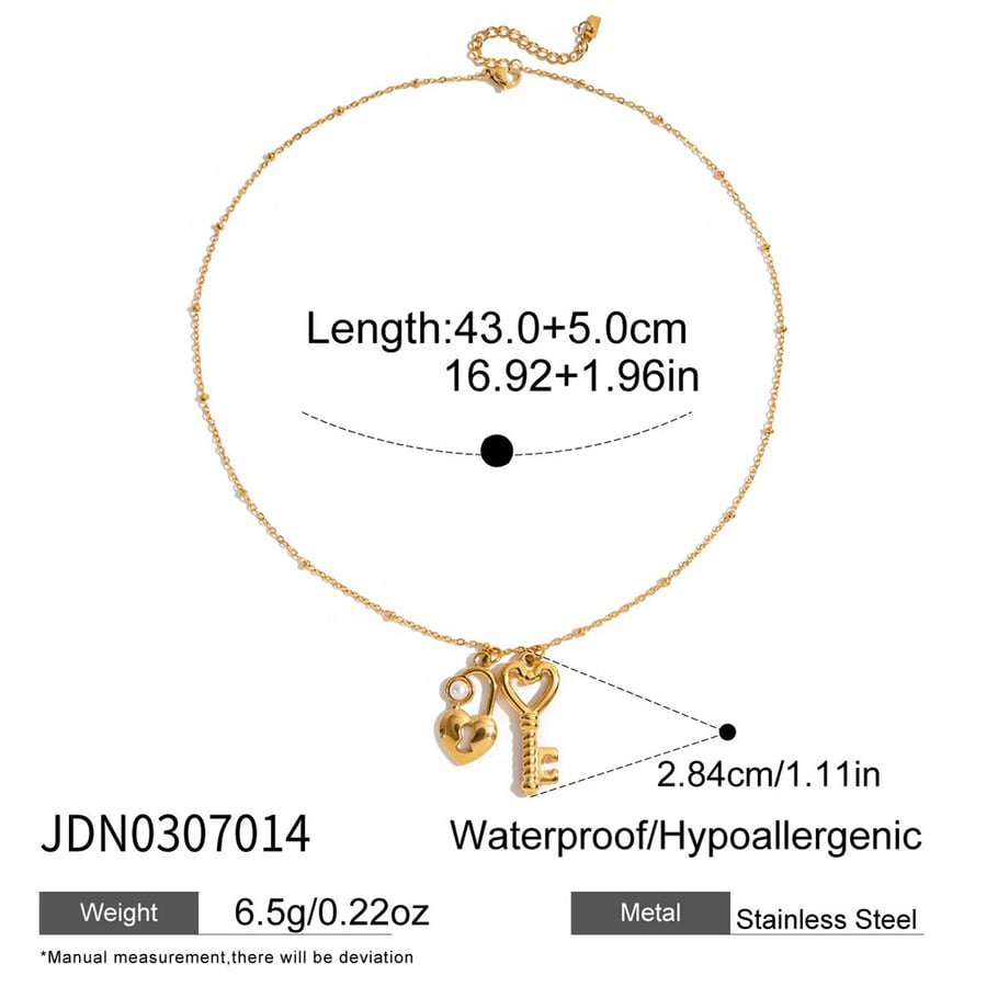 1 Piece Sweet Heart Key&Lock Stainless Steel Gold Color Women's Pendant Necklaces h5Picture2