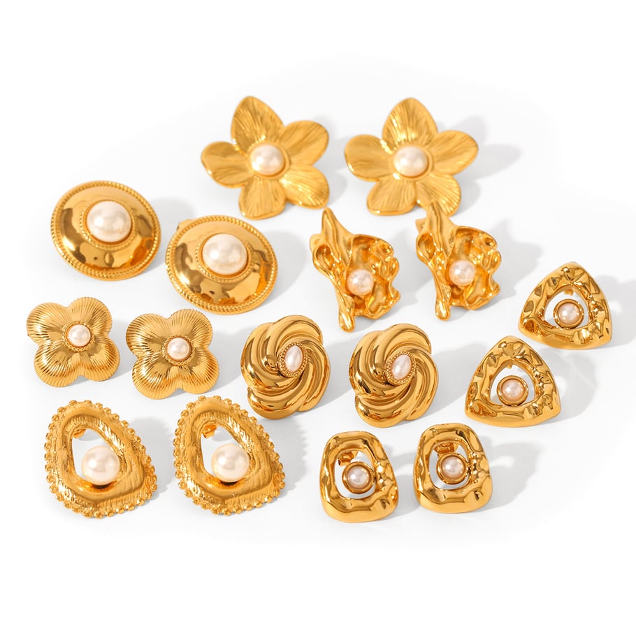 1 Pair Luxurious Flower Irregular Shape Stainless Steel Gold Color Women's Stud Earrings h5Picture5