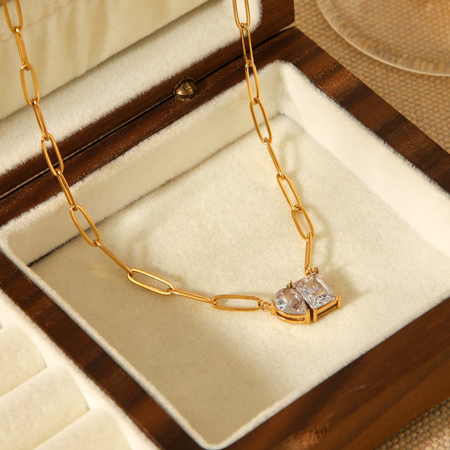 1 Piece Luxurious Irregular Shape Stainless Steel Zircon Women's Pendant Necklaces h5Picture5
