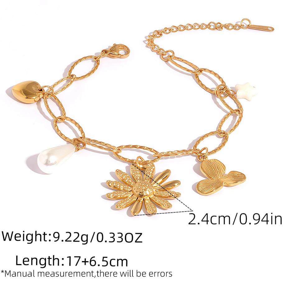 1 Piece Simple Flower Heart Stainless Steel Gold Color Women's Jewelry Sets h5Picture2