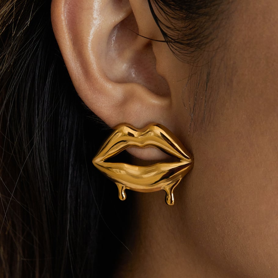 1 Pair Classic Lips Shape Stainless Steel Gold Color Women's Stud Earrings Picture3