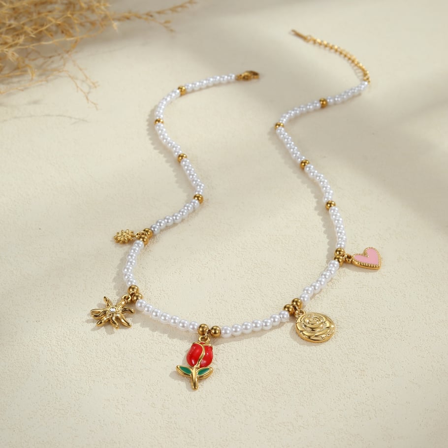 1 Piece  Sweet Flower Heart Stainless Steel Women's Pendant Necklaces Picture4
