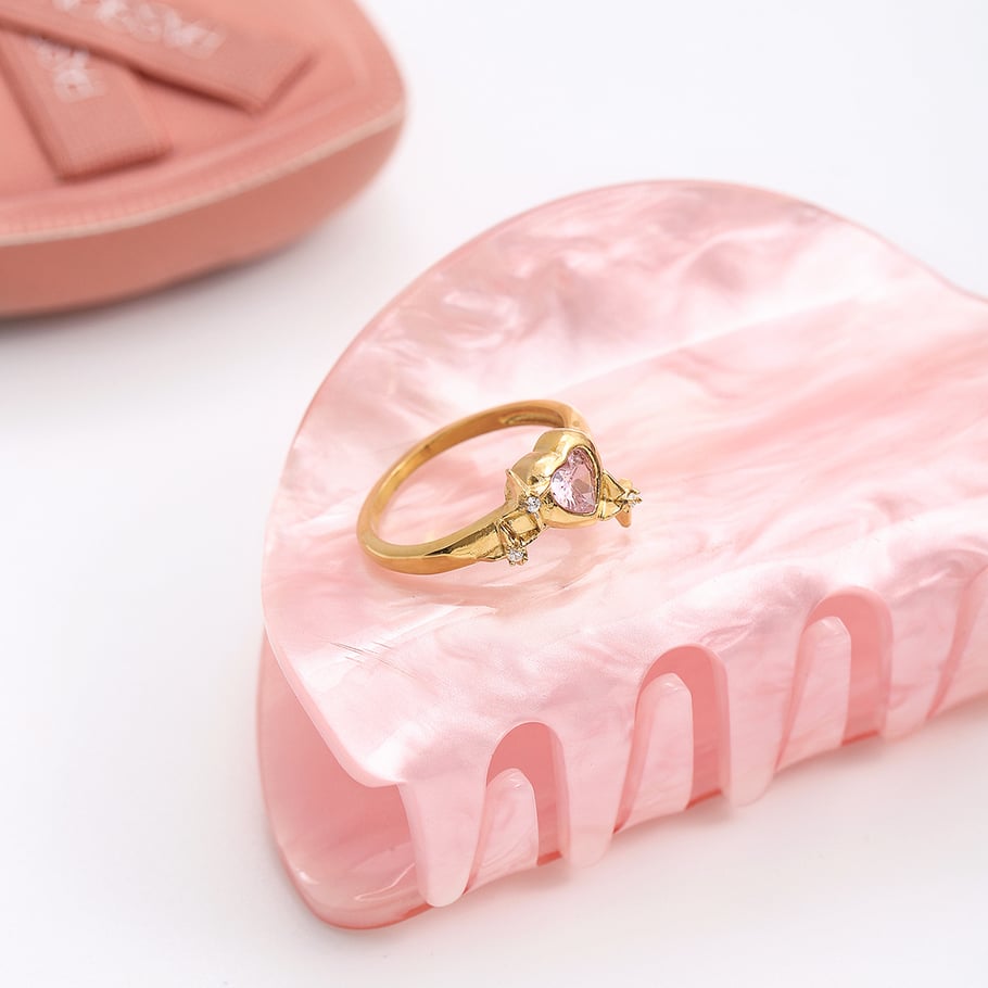 1 Piece Glamorous Pink Heart Stainless Steel Gold Color Zircon Women's Gemstone Rings Picture4