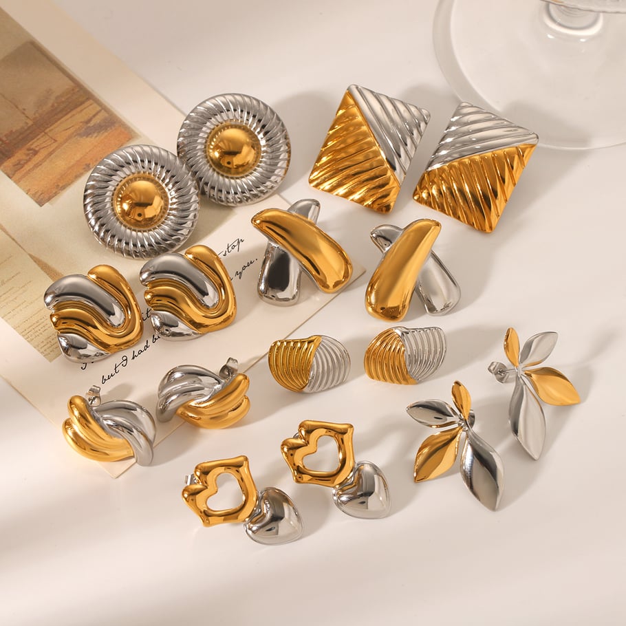 1 Pair  Star Mixed Gold Color And Silver Colors Stainless Steel  Women's Stud Earrings Picture3