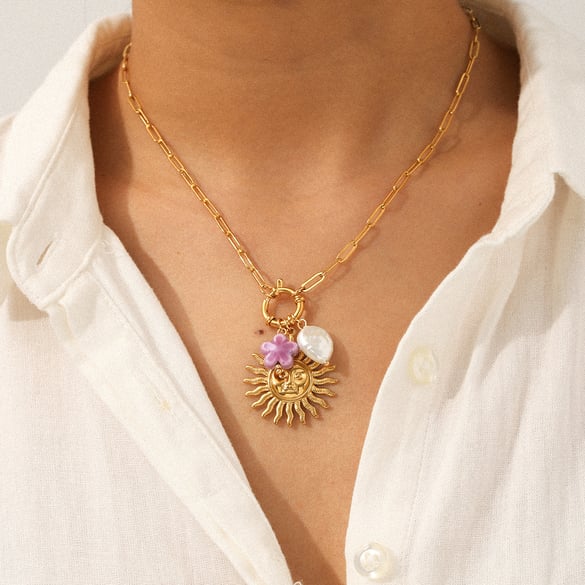 1 Piece Sun Stainless Steel Gold Color Pendant Necklace 2