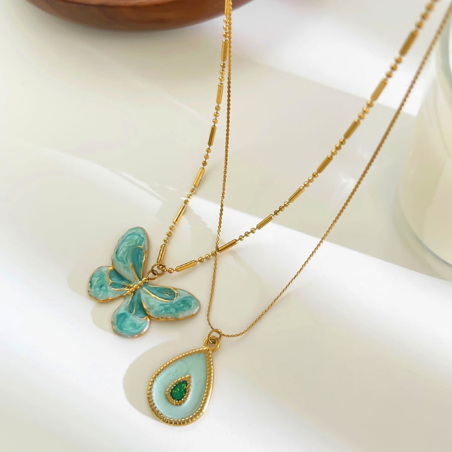 1 Piece Enamel Butterfly Stainless Steel Gold Color Pendant Necklace Picture5