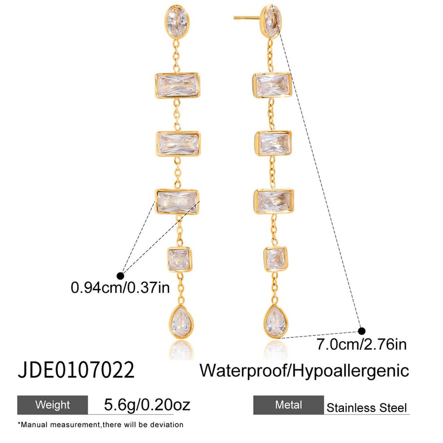 1 Paar exquisite rechteckige Ohrringe aus Edelstahl mit goldfarbenem Zirkonia für Damen h5Bild2