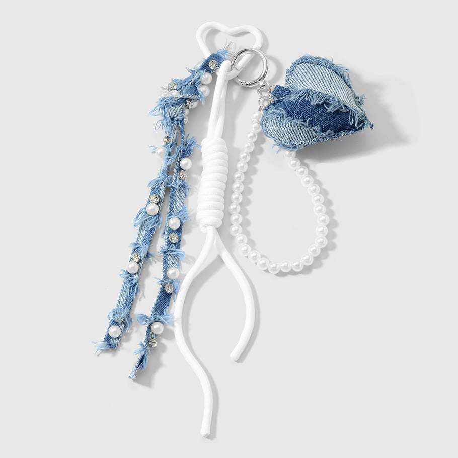1 Piece Denim Heart Bow Knot Bag Charm 