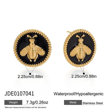1 Pair Gorgeous Bee Pattern Stainless Steel Gold Color Women's Stud Earrings h5 Picture2