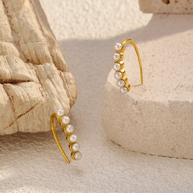 1 Pair Irregular Shape Stainless Steel Pearl Gold Color Stud Earrings h5 Picture4