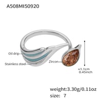 A508-Steel Color Oil Drop Champagne Zircon Ring Picture8