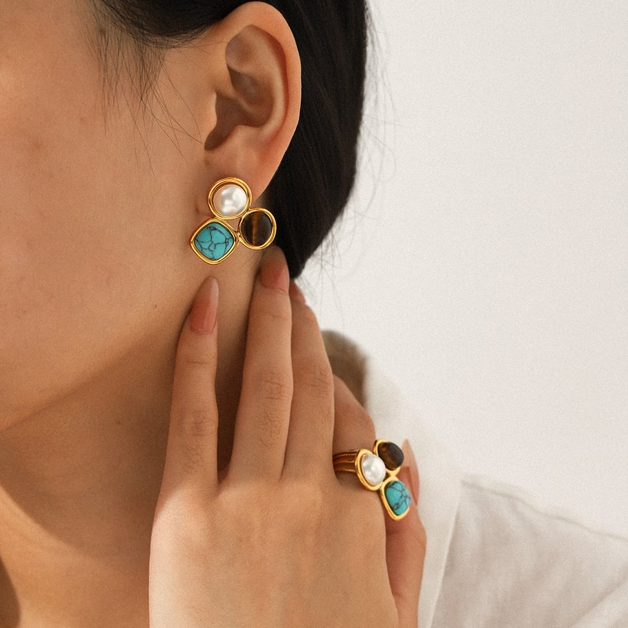 1 Piece Luxurious Irregular Shape Stainless Steel Gold Color Women's Gemstone Rings h5Picture3