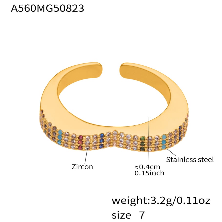 1 Piece Colorful Heart Stainless Steel Gold Color Zircon Women's Gemstone Rings 