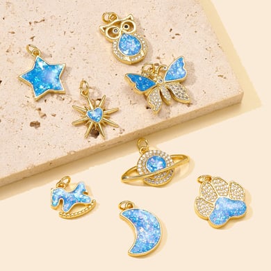 Pendentif romantique en acier inoxydable couleur or pour femme, 1 pièce, motif lune opale h5 Image3