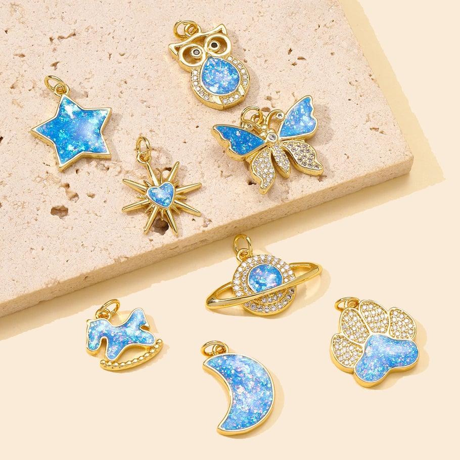 Pendentif romantique en acier inoxydable couleur or pour femme, 1 pièce, motif lune opale Image3