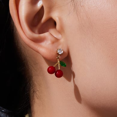 Whimsical Cherry Stainless Steel Gold Color Zircon Women's Jewelry Sets h5 Picture6