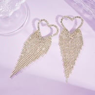 Silver Needle-Gold Heart Tassel Earrings 