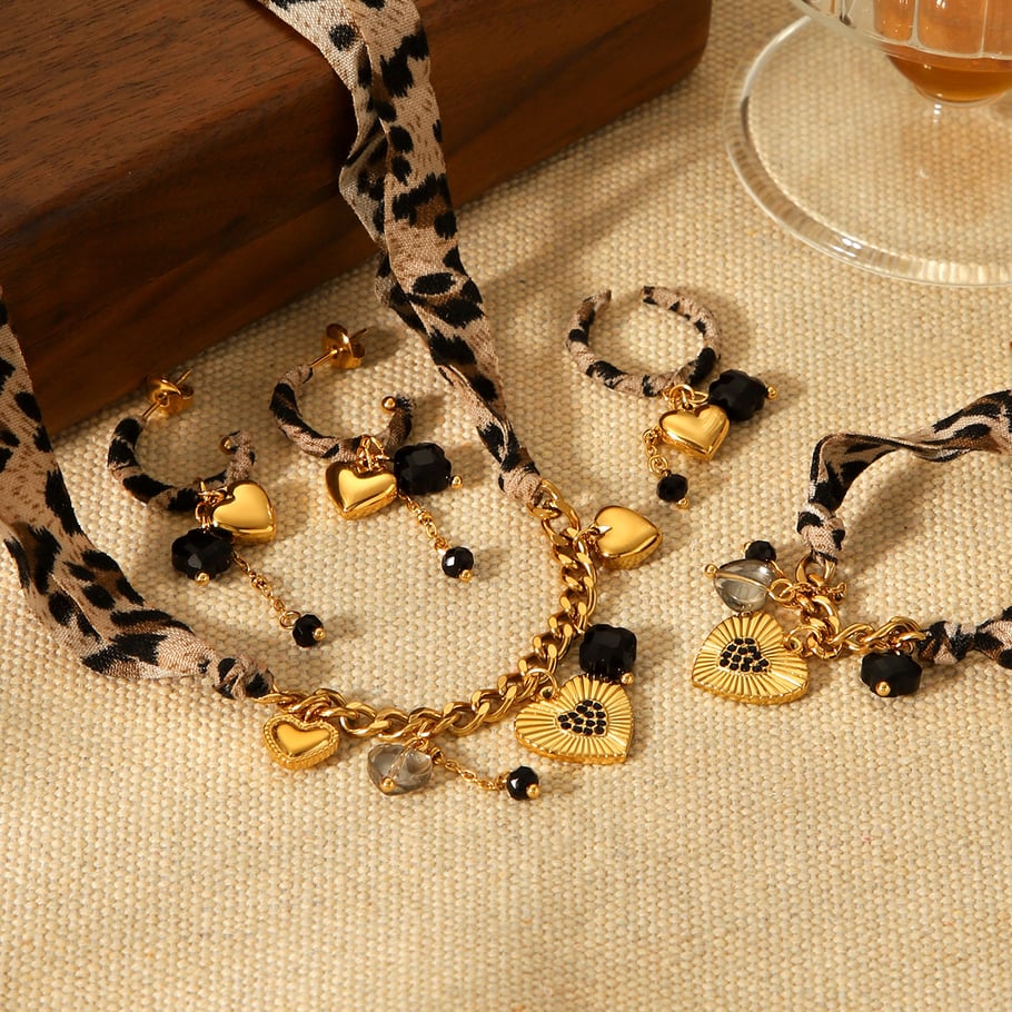 Set di collane da donna con zirconi e strass color oro in poliestere da 1 pezzo Immagine5