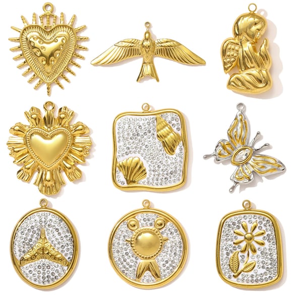 Pendentif pour femme en acier inoxydable couleur or, motif animaux modernes, 1 pièce 2