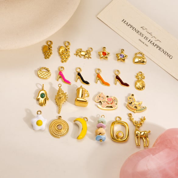 1 Piece DIY Cute High Heels Fruit Stainless Steel  Gold Color  Women's Pendants 2