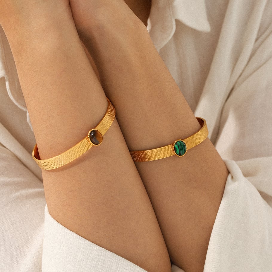 1 Piece Luxurious Irregular Shape Stainless Steel Gold Color Women's Bangles h5Picture5