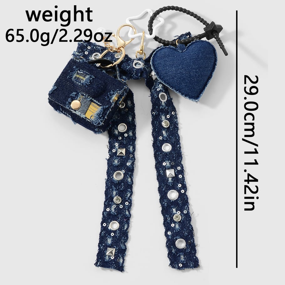 1 pieza de dije para bolso con lazo de corazón de mezclilla Imagen2