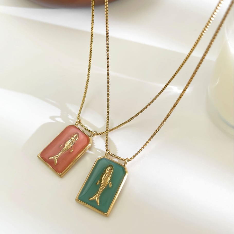 1 Piece Fish Stainless Steel Gold Color Enamel Pendant Necklace Picture5