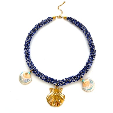 Collier pendentif en tissu coquillage et fleur, 1 pièce h5 