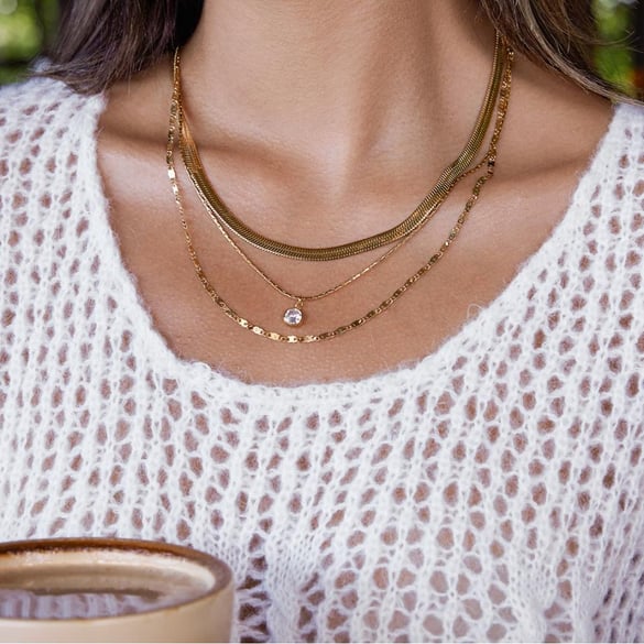 1 Piece Delicate Circle Stainless Steel Gold Color Zircon Women's Layered Necklaces