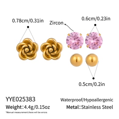 1 set di orecchini in acciaio inossidabile color oro con zirconi h5 