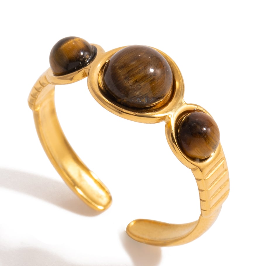1 Stück Retro Kreis Edelstahl Gold Farbe Naturstein Damen Edelstein Ringe
