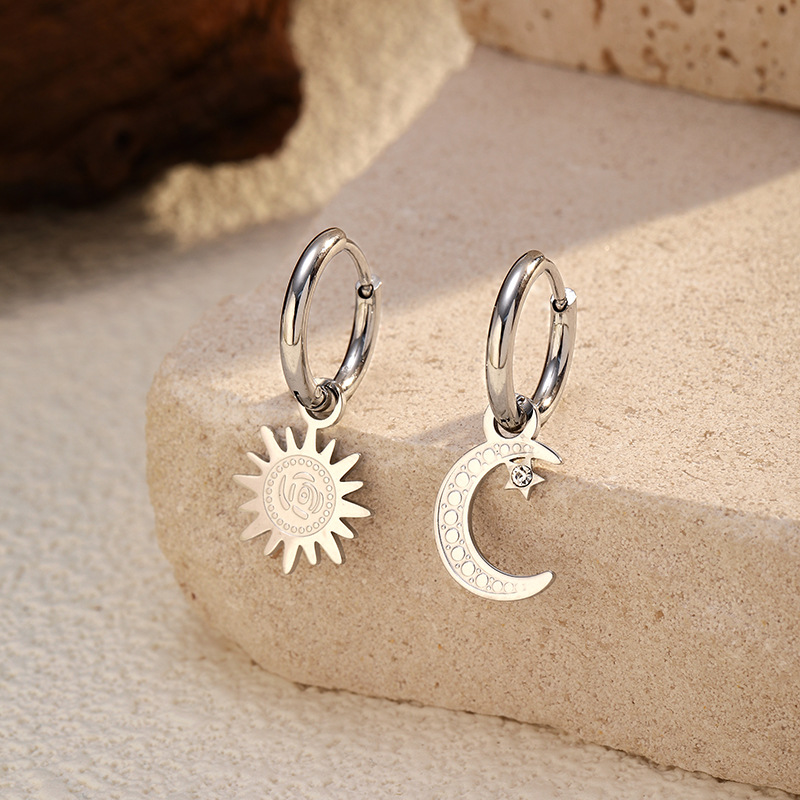 1 Pair Moon Stainless Steel Gold Color Drop Earrings Picture3