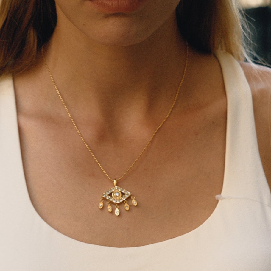 1 Stück opulente Teufelsauge-Halsketten aus Edelstahl mit goldfarbenem Zirkonia für Damen Bild4