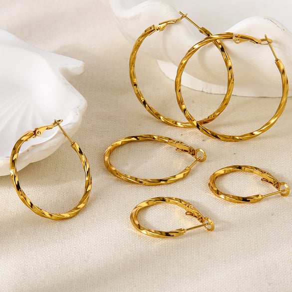 1 Set Simple  Daily Circle Stainless Steel   Gold Color  Women's Earring Sets 2